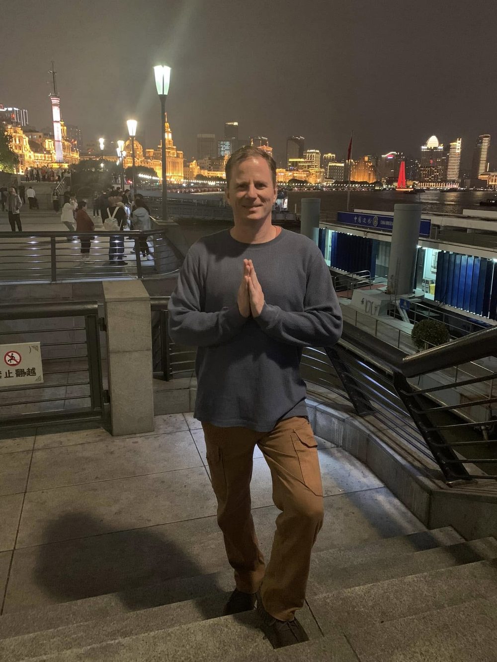 David DuVal on the Bund in Shanghai at night