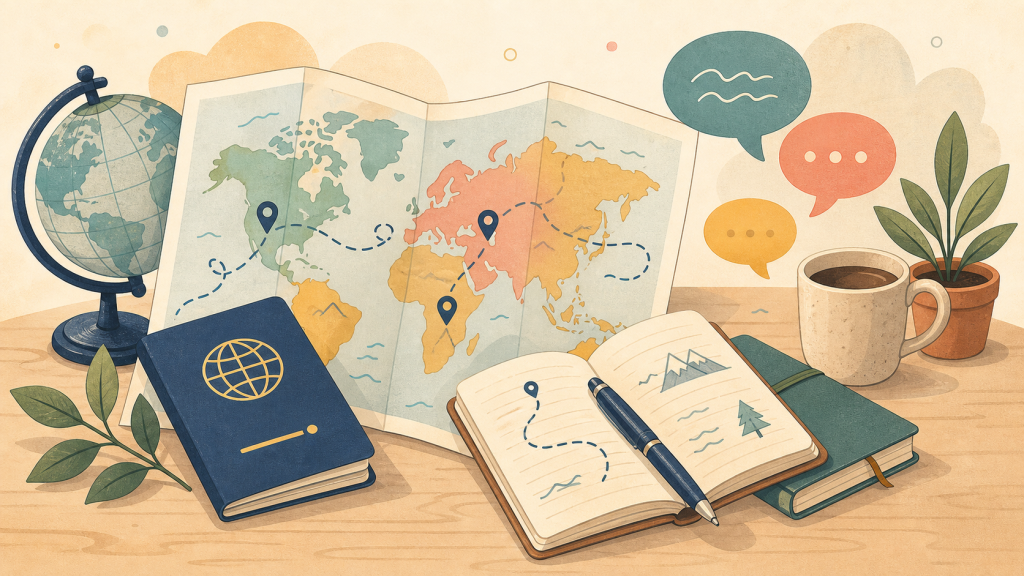 Travel & Language blog card illustration